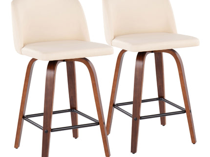 Toriano - Mid Century Modern Fixed Height Counter Stool & Square Footrest (Set of 2)