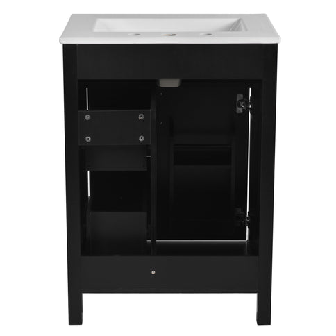 Elegant Bathroom Vanity With Ceramic Sink, Soft Close Doors And Drawers, Double Storage Racks