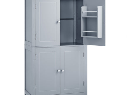 Elegant Bathroom Floor Storage Cabinet With 4 Doors, Adjustable Shelves