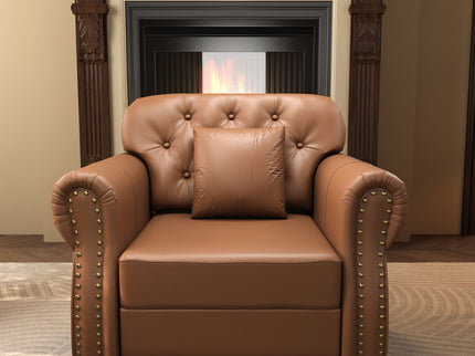 Upholstered Sofa With Nailhead Trim, Rolled Armrests With Ottoman