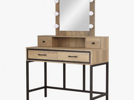 Vanity Desk With 3 Color Lighted Mirror And 4 Drawers