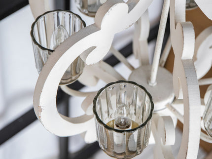 Farmhouse Chandelier, 6 Light Wood Chandelier Pendant Light Fixture With Adjustable Chain For Dining Room Living Room Entryway, Bulb Not Included