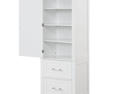 Tall Freestanding Bathroom Storage Cabinet With 2 Drawers And Adjustable Shelf