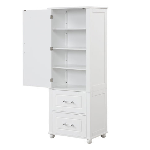 Tall Freestanding Bathroom Storage Cabinet With 2 Drawers And Adjustable Shelf