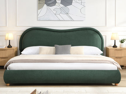 Upholstered Platform Bed Frame With Curved Headboard