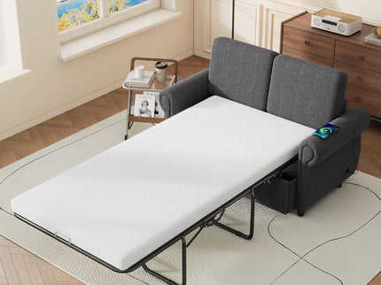 Pull Out Sofa Bed Loveseat Sleeper With Twin Size Memory Mattress With Two USB Ports For Living Room Spaces