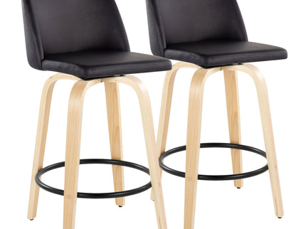 Toriano - Contemporary Modern Fixed Height Counter Stool Swivel With Round Footrest (Set of 2)