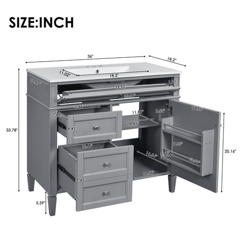 Bathroom Vanity With Top Sink, 2 Drawers And Tip Out Drawer