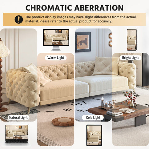 3 In 1 Convertible Sleeper Sofa, Pull Out Bed, Button Tufted, 4 Seater Couch With Movable Ottoman For Apartment - Apricot