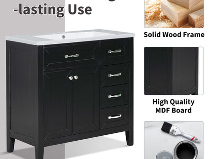 Modern Bathroom Vanity Base Only, 2 Doors And 3 Drawers