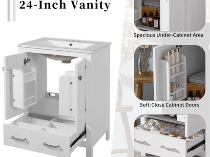 Bathroom Vanity With Integrated Undermount Ceramic Sink, 2 Doors And 1 Drawer, Soft Close Hinges