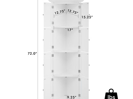 Tall Storage Cabinet With Doors And 4 Shelves For Living Room, Kitchen, Office, Bedroom, Bathroom, Modern
