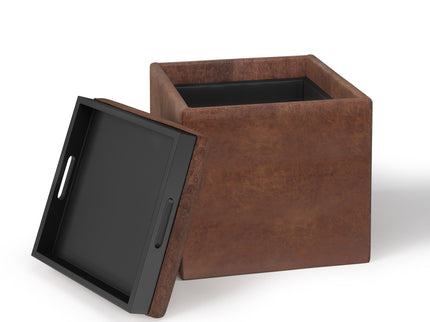 Rockwood - Upholstered Cube Storage Ottoman With Tray