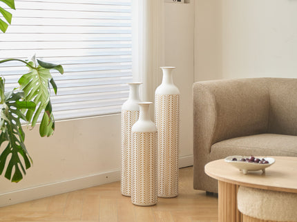 Floor Metal Vase Modern Style Decoration Home Metal Vase 3 Piece Set Gorgeous Home Decoration Large Glazed Metal Vase - Gold / White