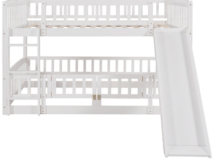Low Bunk Bed With Slide, Fence And Ladder