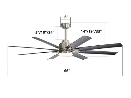 Ceiling Fan With Dimmable LED Light, 8 Blades, Reversible DC Motor, Remote Control