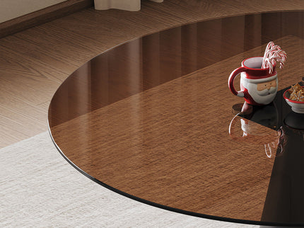 Round Dining Table & Glass Top - Black / Brown