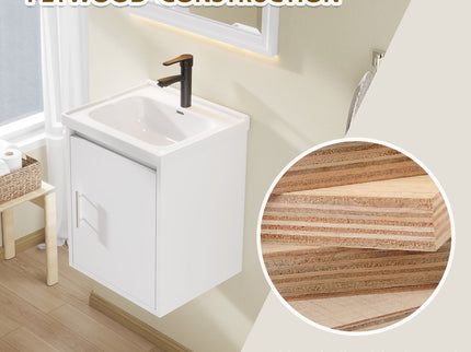20" Floating Bathroom Vanity Combo With Wall Cabinet, Ceramic Sink & Soft Close Doors - White