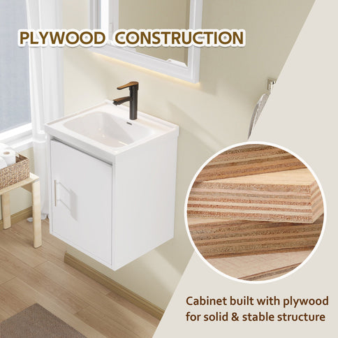20" Floating Bathroom Vanity Combo With Wall Cabinet, Ceramic Sink & Soft Close Doors - White