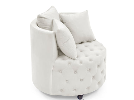 Modern Upholstered Swivel Chair With Button Tufted Design And Movable Wheels