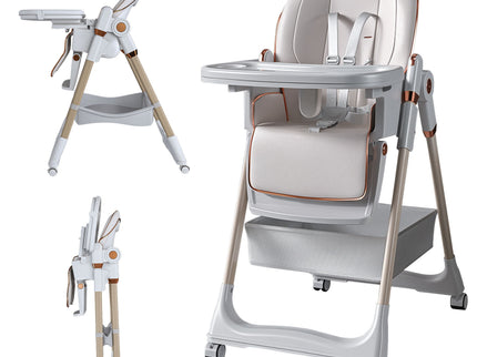Adjustable Baby High Chair 0-6 Years, Portable Infant Feeding Seat With Safety Belt, Silent Lockable Wheels