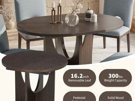 Topmax - 5 Piece Modern Extendable Round Dining Table Set With Removable Leaf For Small Places