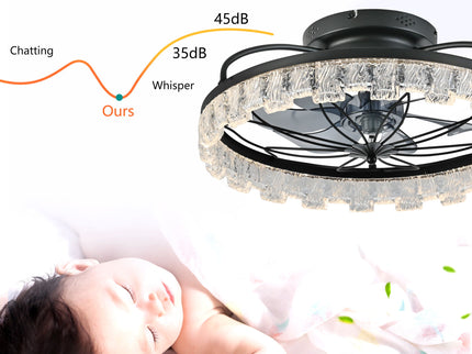 Ceiling Fan With Light, Flower Caged Ceiling Fan With Remote, LED Low Profile Ceiling Light - Matte Black