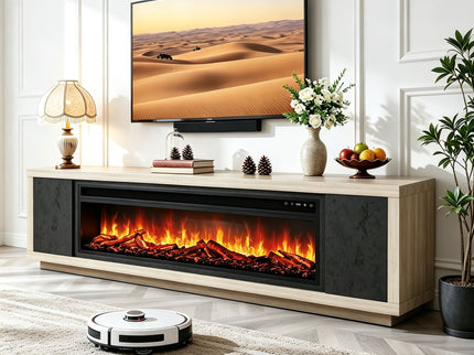 Fireplace TV Stand - Beige / Black
