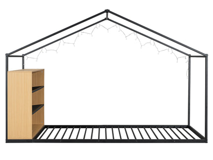 Bed House Frame With Shelves And Lights
