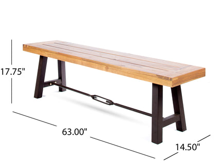 Outdoor Dining Bench, Patio Backless Bench - Teak / Black