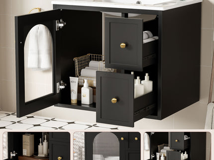 Wall-Mounted Bathroom Vanity Set With Sink, 2 Drawers And Soft-Close Door