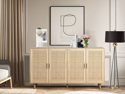 Elegant And Functional Rattan Decorative Storage Cabinet With 4 Doors