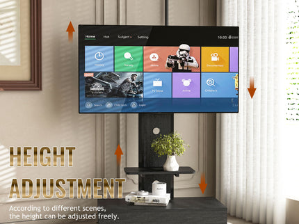 Mobile TV Cart With Push Pull Drawer, Lockable Wheels