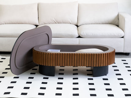 Elliptical Living Room Coffee Table With Hidden Storage And Removable Tabletop