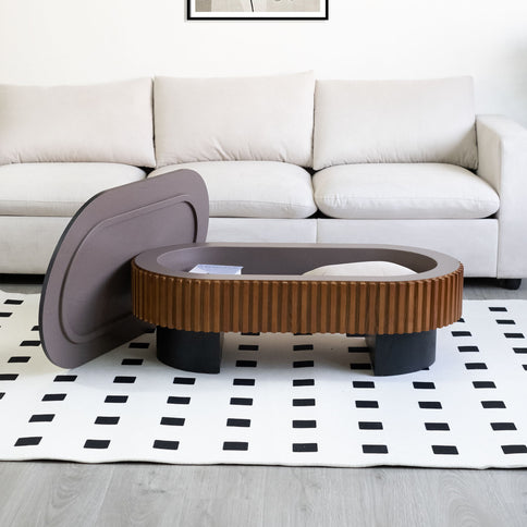 Elliptical Living Room Coffee Table With Hidden Storage And Removable Tabletop