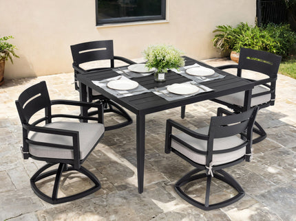 Outdoor Modern Dining Set, Chairs Sunbrella Cushioned And Dining Table With Umbrella Hole