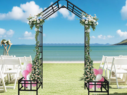 Garden Arch With Adjustable & Climbing Plants Support - Black
