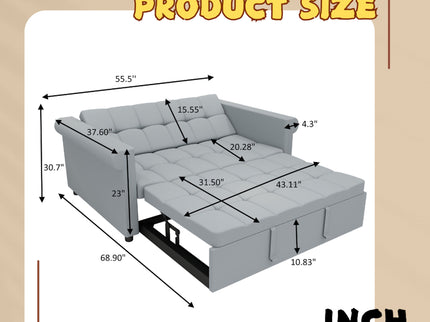 Compact Loveseat With Trundle Sleeper And Storage Pocket - Gray