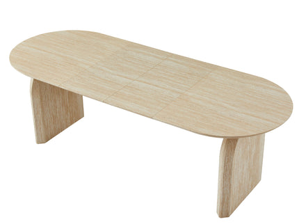 Oval Extendable Dining Table With Dual Pillar Design - Off White