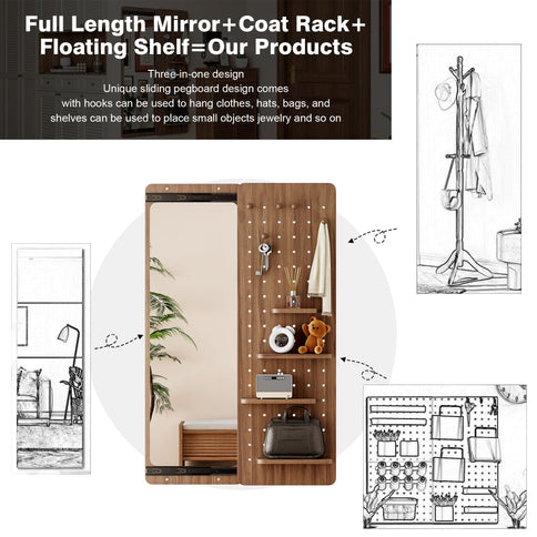 Wall Mounted Full Length Mirror With Shelf And Hook