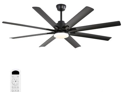 Ceiling Fan With Light 8 Blades, 18W LED 3 Color Dimmable Light, For Living Room & Bedroom - Matte Black