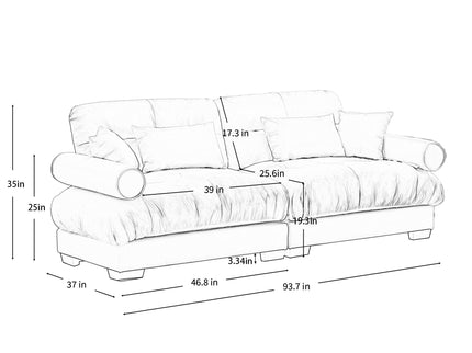 Modern Oversize Sofa With Cloud Like Comfort, Featuring Waist And Throw Pillows