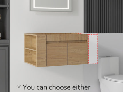 Floating Bathroom Vanity Cabinet, Soft Close Double Drawers, Open Side Storage, Wall Mounted, Cabinet Only