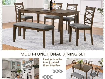 Elegant 6 Piece Dining Table Set With 4 Chairs And Bench