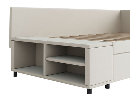 L Shaped Upholstered Platform Bed With Storage And Drawers