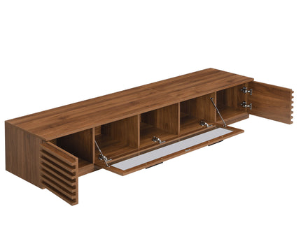 TV Stand With LED Lighting, Soft Closing Hinges, Cable Management - Walnut