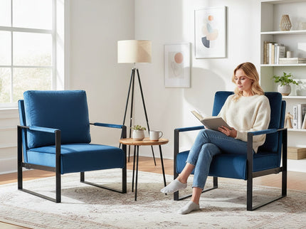 Classic Mid Century Modern Accent Chair With Durable Square Metal Frame, Armchair