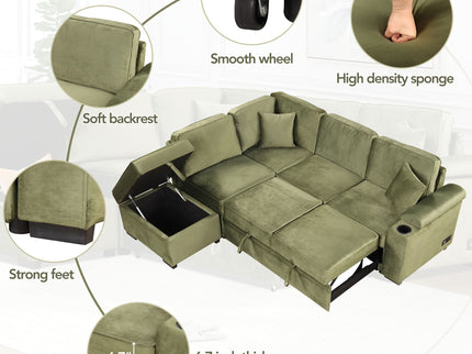 Sleeper Sofa Bed, 2 In 1 Pull Out Sofa Bed L Shape Couch With Storage Ottoman For Living Room, Bedroom Couch And Small Apartment