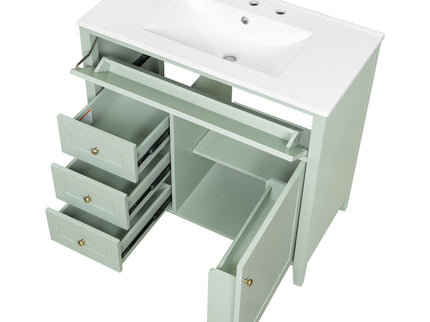 Bathroom Vanity With Sink, 3 Drawers & Cabinet With Adjustable Shelves