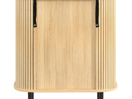 Fluted Wine Bar Cabinet With 8 Grid Wine Rack, 5 Level Adjustable Shelves, 2 Glass Holders